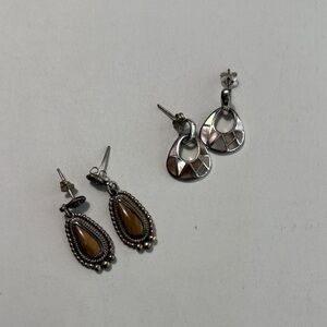 Sterling Silver Mother of Pearl and Brownstone Teardrop Earrings Bundle of 2